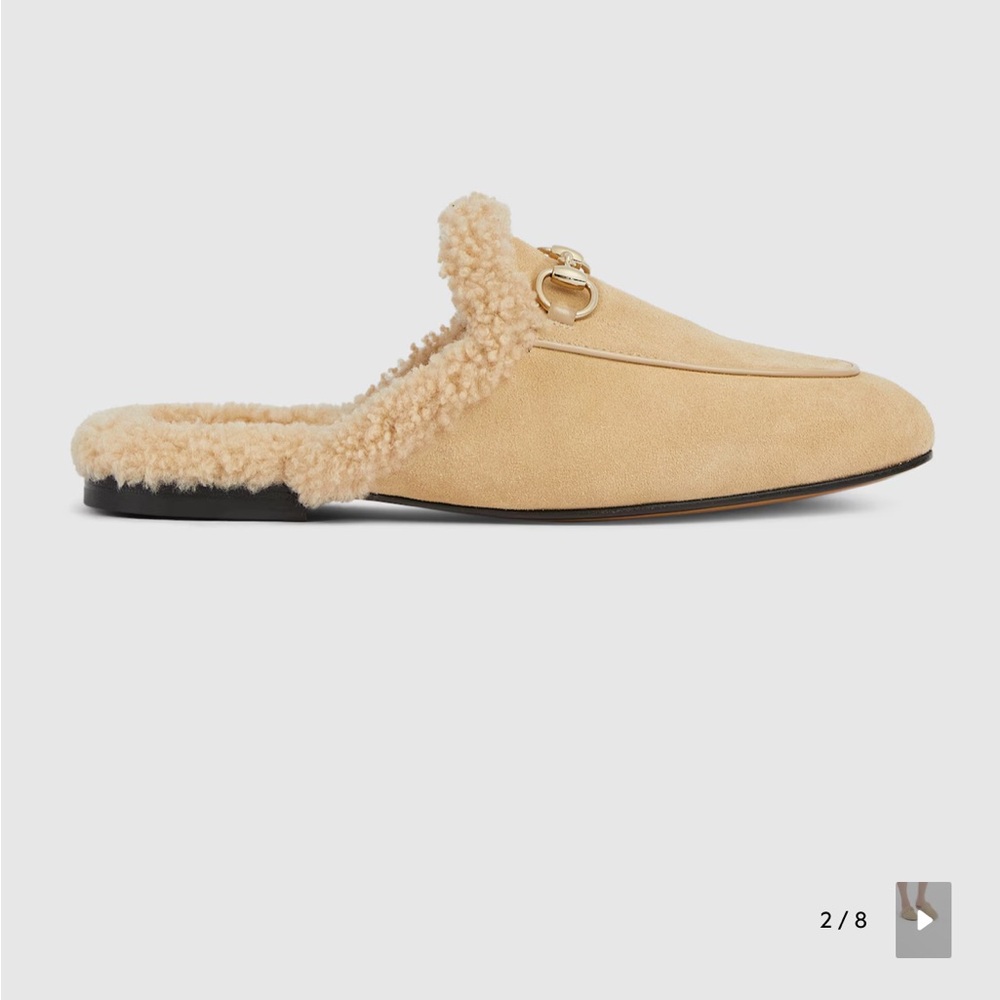 Gucci Beige Shearling Mules